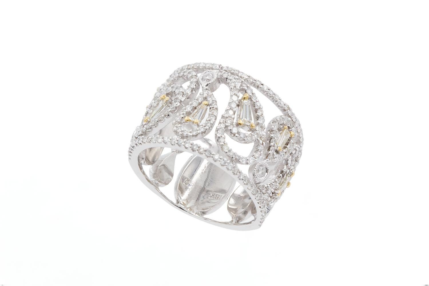 18K White Gold Yellow Gold & Diamond Lattice Cocktail Ring 1.50ctw For Sale 2