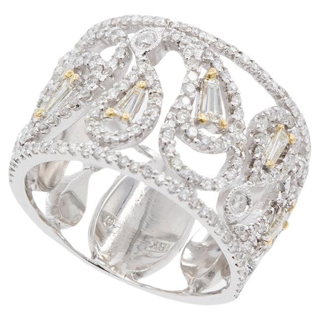 18K White Gold Yellow Gold & Diamond Lattice Cocktail Ring 1.50ctw For Sale
