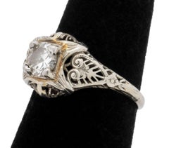 Diamantring aus 18 Karat Weiß- und Gelbgold, 0,50 Karat, 20. Jahrhundert