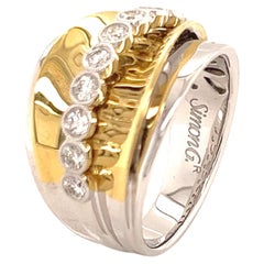18K White Gold, Yellow Gold Double Band Ring & Diamond Accent Simon G