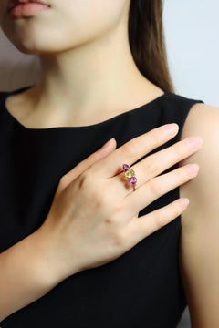 18K White Gold Yellow & Pink Sapphire Ring