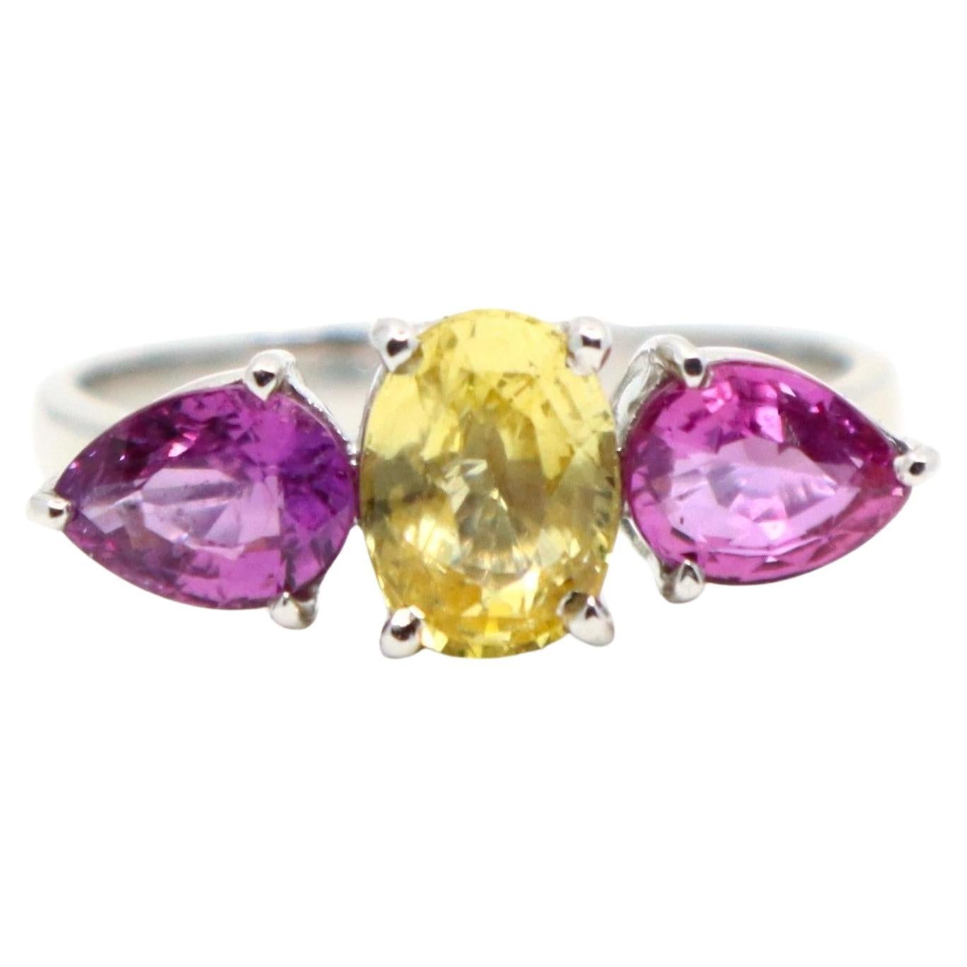 18K White Gold Yellow 
Pink Sapphire Ring