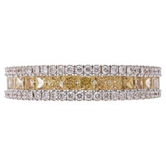 18k White Gold Yellow Princess Cut and Round Diamond Band Ring