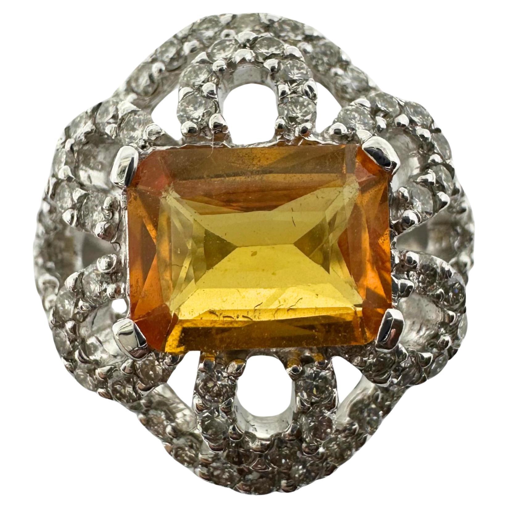 18k White Gold Yellow Sapphire and Diamond Flower Ring