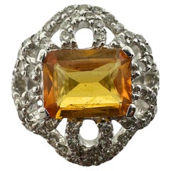 18k White Gold Yellow Sapphire and Diamond Flower Ring