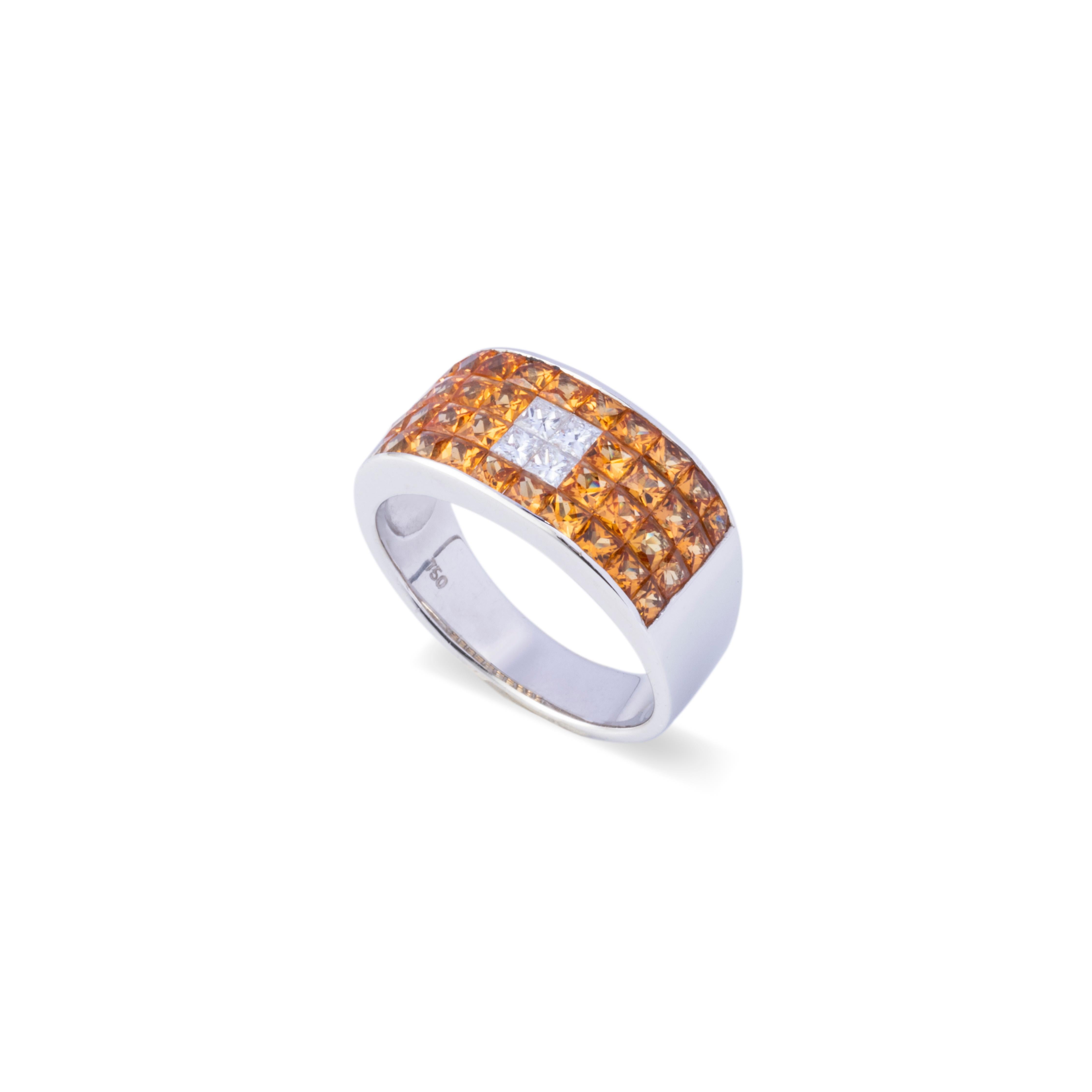 Auction Estimate:
$850 - $4,000

A gorgeous luxury Neo-vintage chunky thick band ring that is new and unworn. This ring is immaculately designed to be masculine and beautiful. The square cut yellow sapphire has a beautiful orangish yellow hue (like