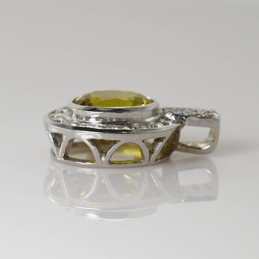 Women's 18K White Gold Yellow Sapphire & Diamond Pendant, 6.9g For Sale
