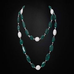 18K White Gold Zambian Emerald and Diamond Necklace