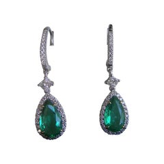 18k White Gold, Zambian Emerald & Diamond Earrings