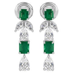 18K Weißgold Sambia Smaragd Diamant Statement Tropfen Ohrringe Handmade Schmuck