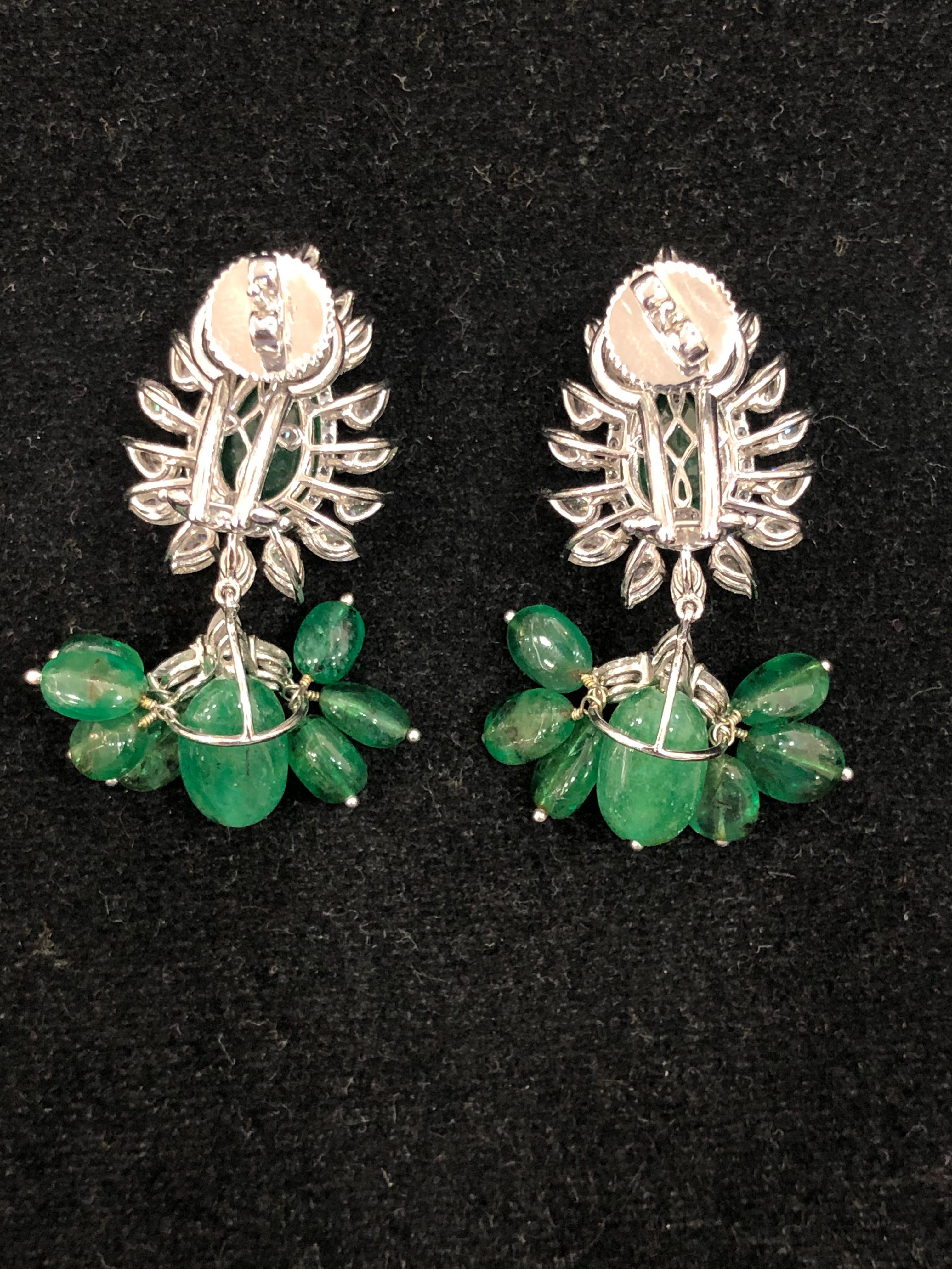 Modern 18 Karat White Gold Zambian Emerald White Diamond Stud Earrings For Sale