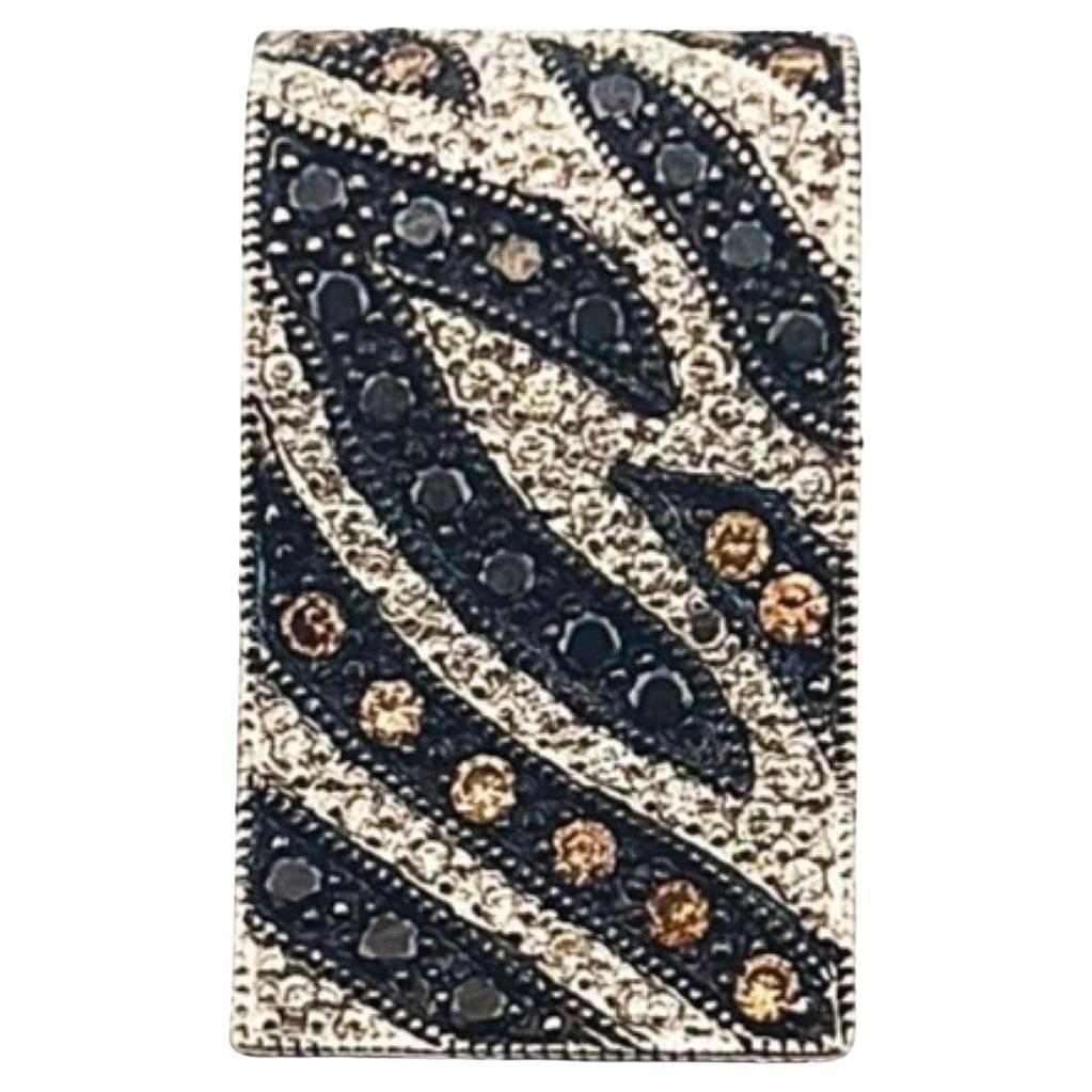18K White Gold Zebra Stripe Black Chocolate White Diamond Slide 1.00CTW Pendant For Sale