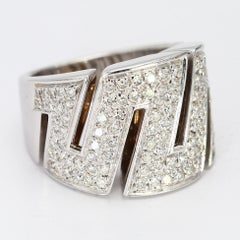 18k White Gold "Zig-Zag" Art Deco Inspired Ring With Diamonds - Size 7