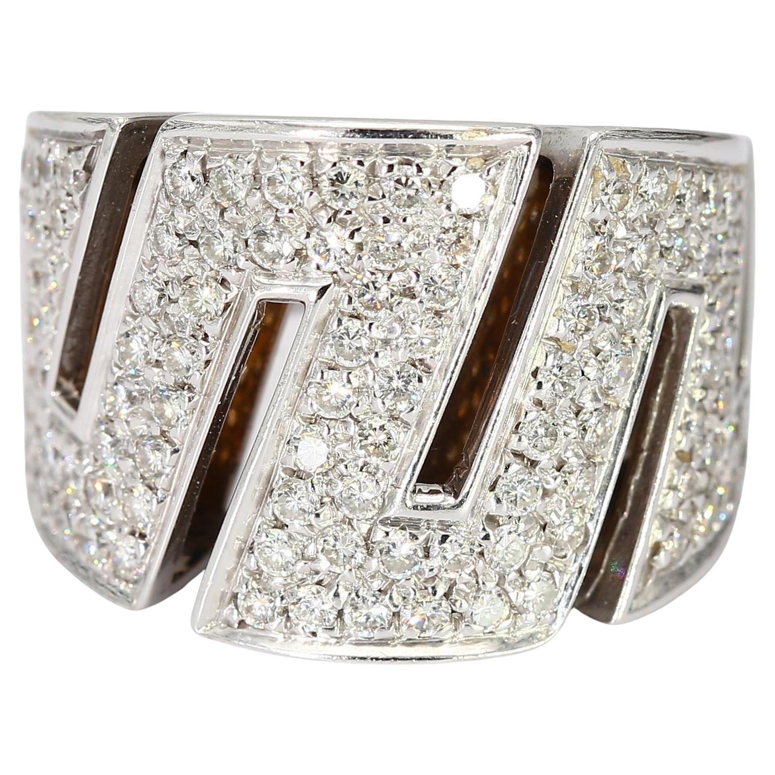 18k White Gold "Zig-Zag" Art Deco Inspired Ring With Diamonds - Size 7