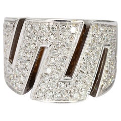 18k White Gold "Zig-Zag" Art Deco Inspired Ring With Diamonds - Size 7