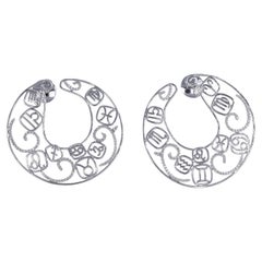 18K White Gold Zodiac Hoop Earrings with Diamonds