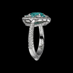 18K White Golf 1.65 Carat Paraiba Tourmaline Diamond Cocktail Ring