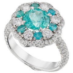 18K White Golf 1.65 Carat Paraiba Tourmaline Diamond Cocktail Ring