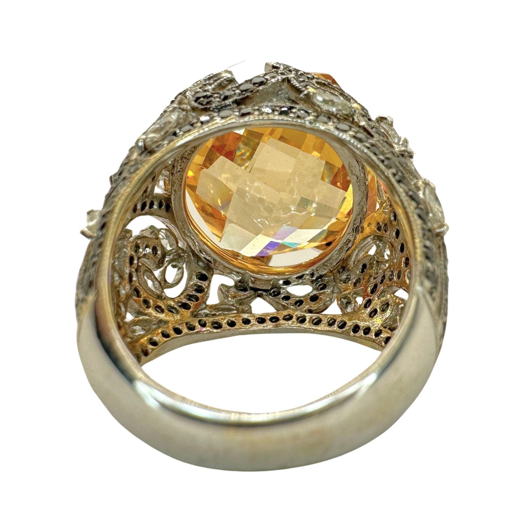 18k White Marquise Diamond and Black Diamond and Orange Stone Cocktail Ring For Sale 3