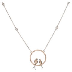 18k Weiß & Pink Gold 0,39ct Zwei-Ton-Runde Brillant Diamant Love Birds Halskette