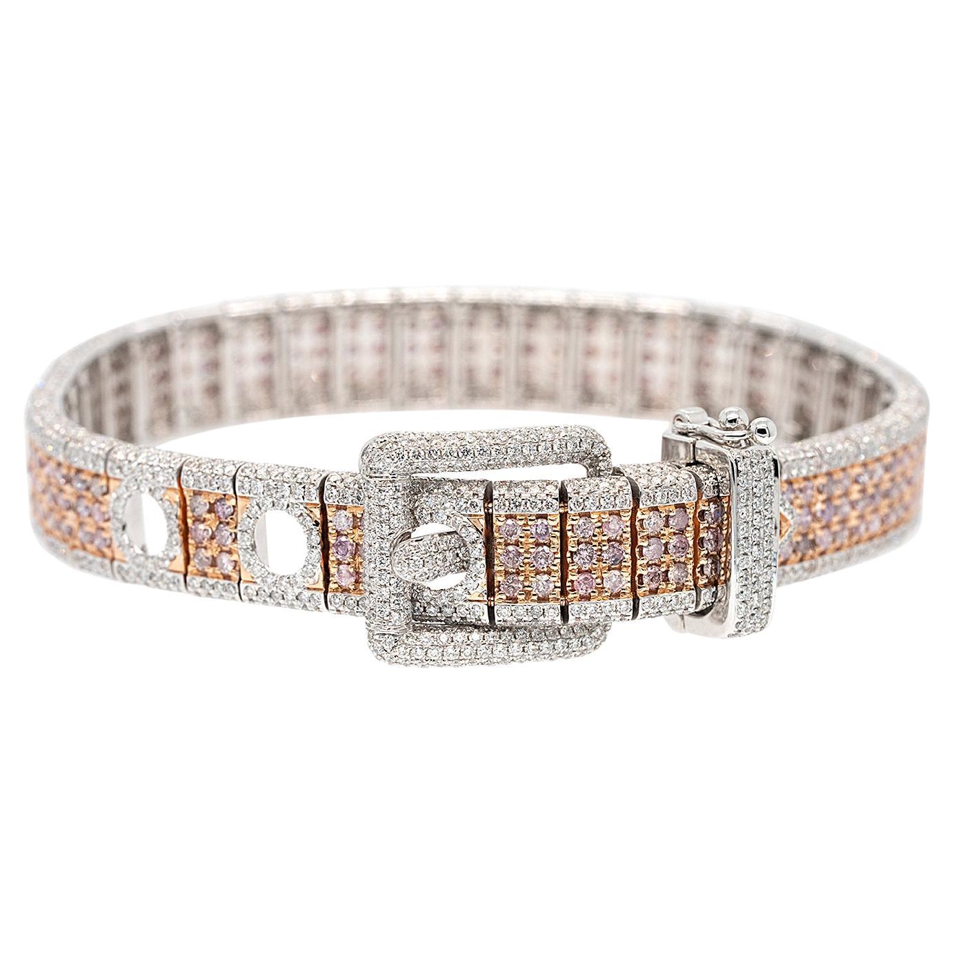 18k White & Pink Gold 5.24ct Round Brilliant and Brilliant Pink Diamond Bracelet In New Condition For Sale In Boca Raton, FL