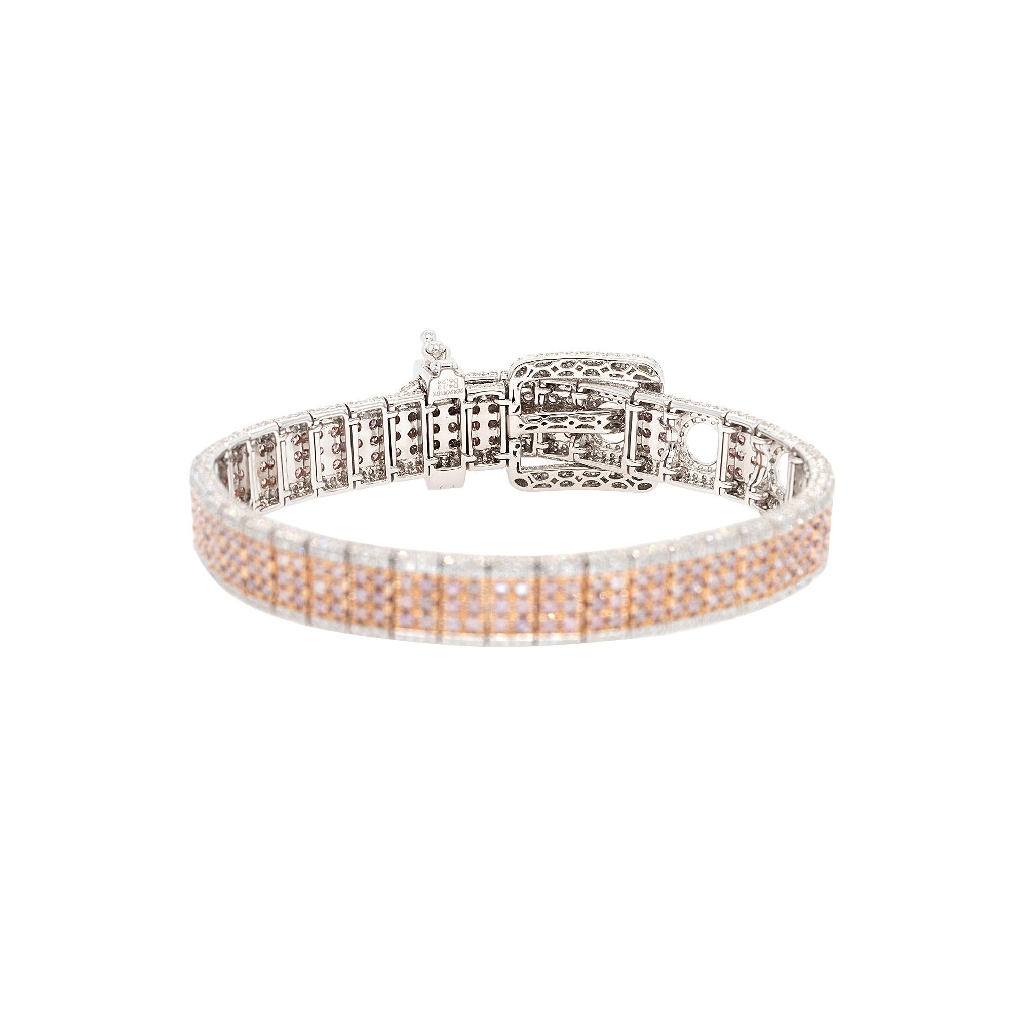 Women's 18k White & Pink Gold 5.24ct Round Brilliant and Brilliant Pink Diamond Bracelet For Sale