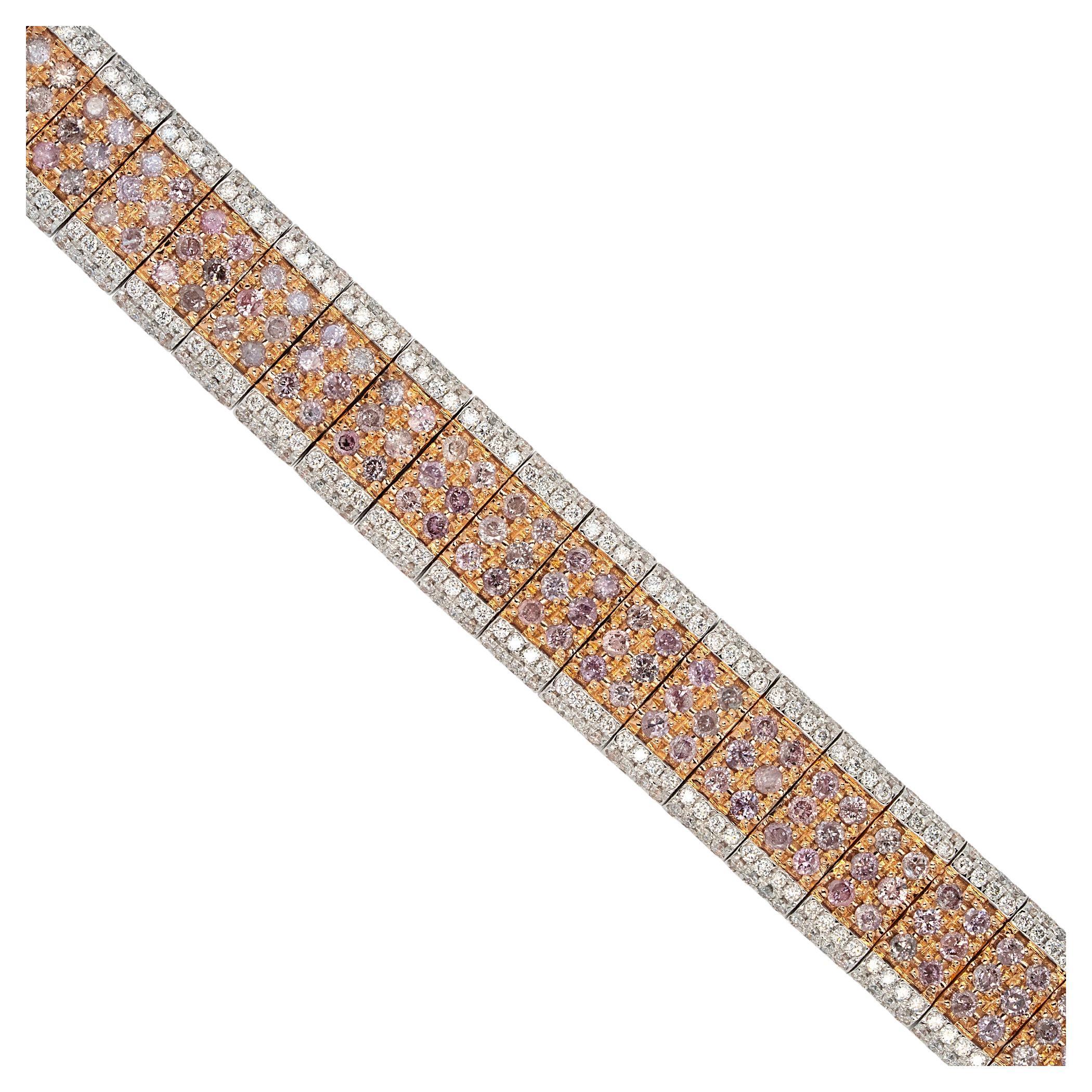 Round Cut 18k White & Pink Gold 5.24ct Round Brilliant and Brilliant Pink Diamond Bracelet For Sale