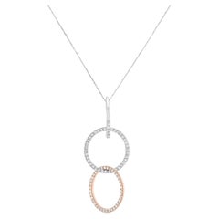 18K White & Rose Gold 1/2 Ct Diamond Double Interlocked Circle Pendant Necklace