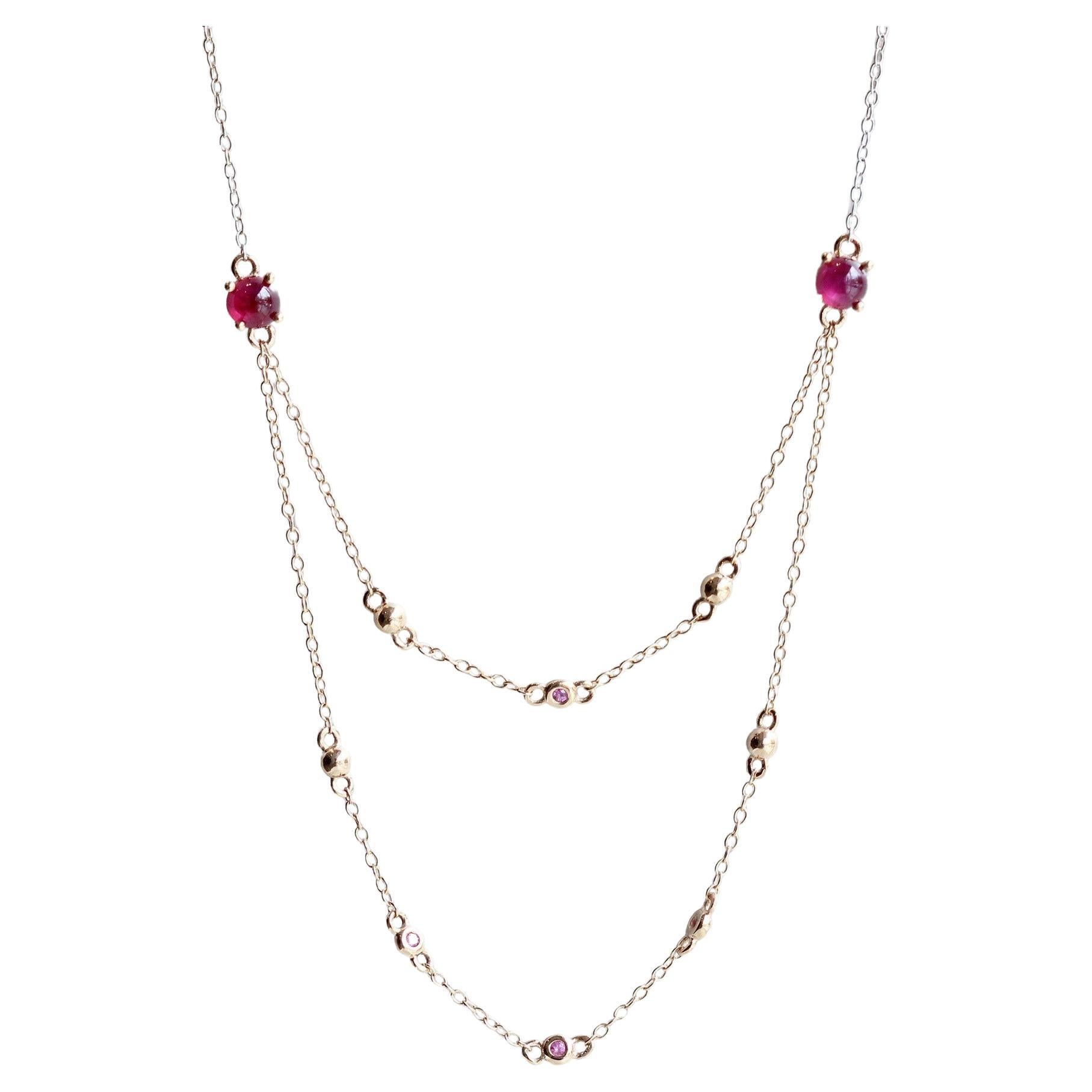 18k White & Rose Gold Certified Greenland Ruby & Pink Sapphire Necklace For Sale