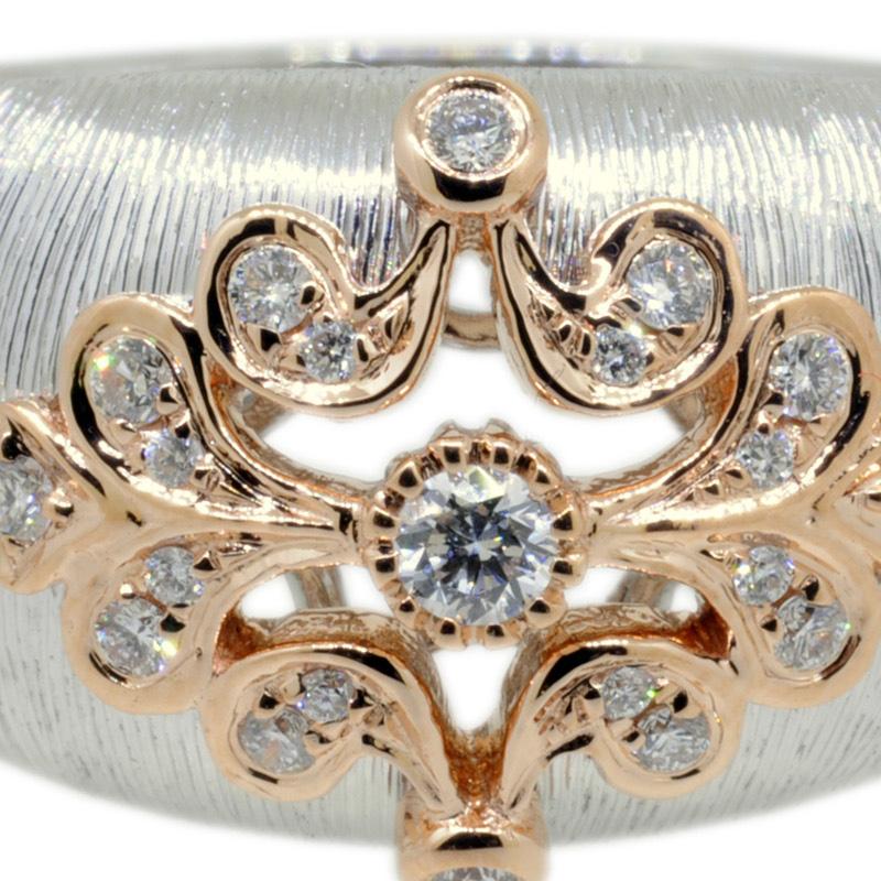 18K White & Rose Gold Classic Diamond Openwork Dome Ring in Florentine Finish 2