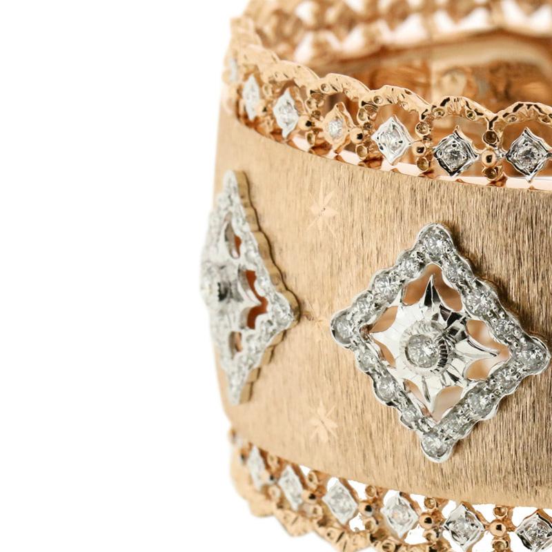 18 Karat Weiß- und Roségold Diamant-Armreif mit durchbrochener Kunst in florentinischem Finish (Kunsthandwerker*in)