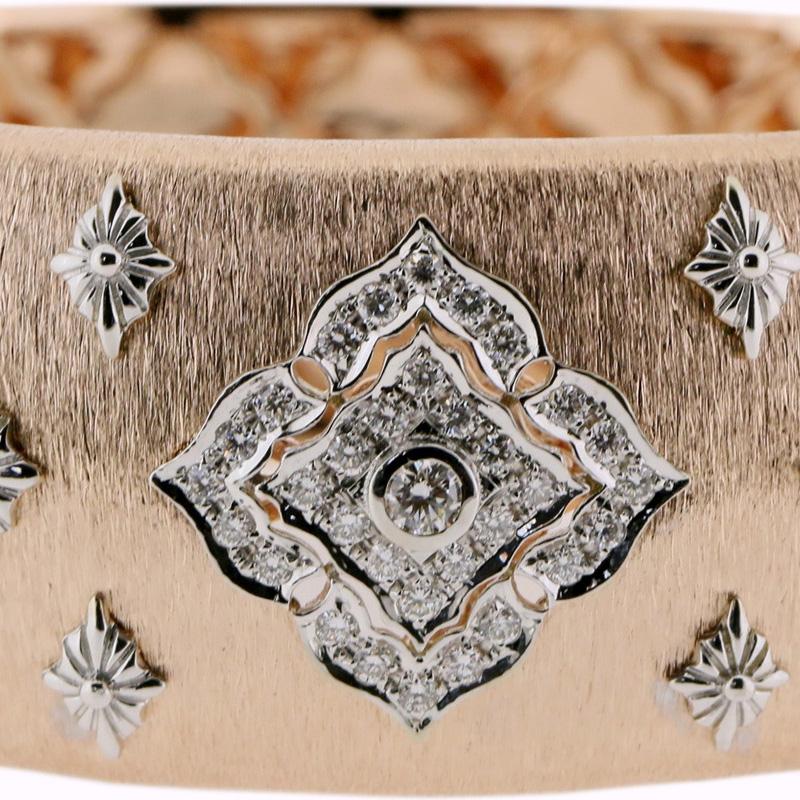 18K White Gold and Rose Gold - 60.43 GM
99 Diamonds - 1.57 CT

Lead time: 3-4 weeks

The family-owned company, Althoff Jewelry, has one mission – create elegant, luxurious and graceful pieces. Explore bracelets, earrings and rings made with 18-carat