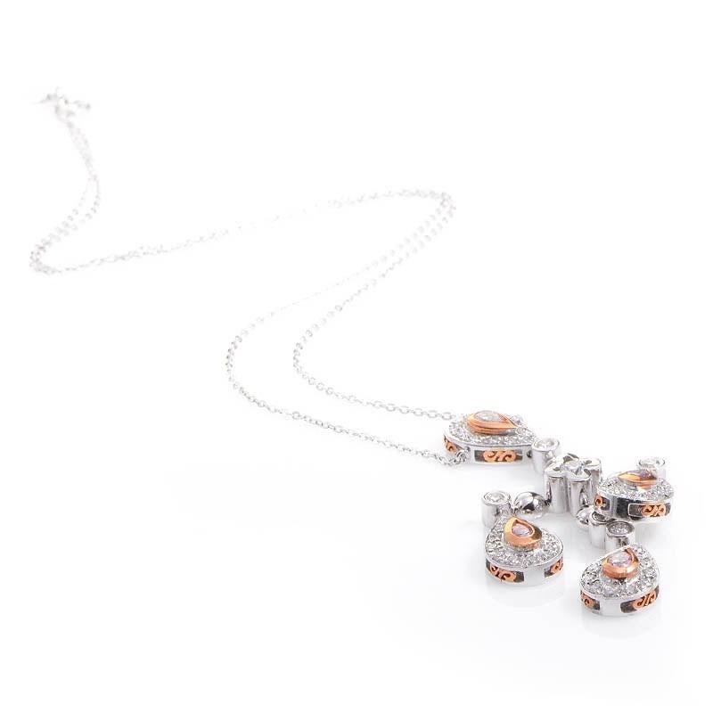 Mixed Cut 18 Karat White and Rose Gold Diamond Pendant Necklace