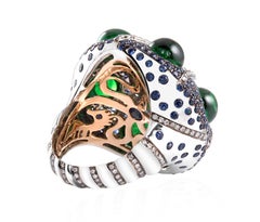 18k White/Rose Gold, Diamonds, Blue Sapphires, Tsavorites, Pearl, Ring