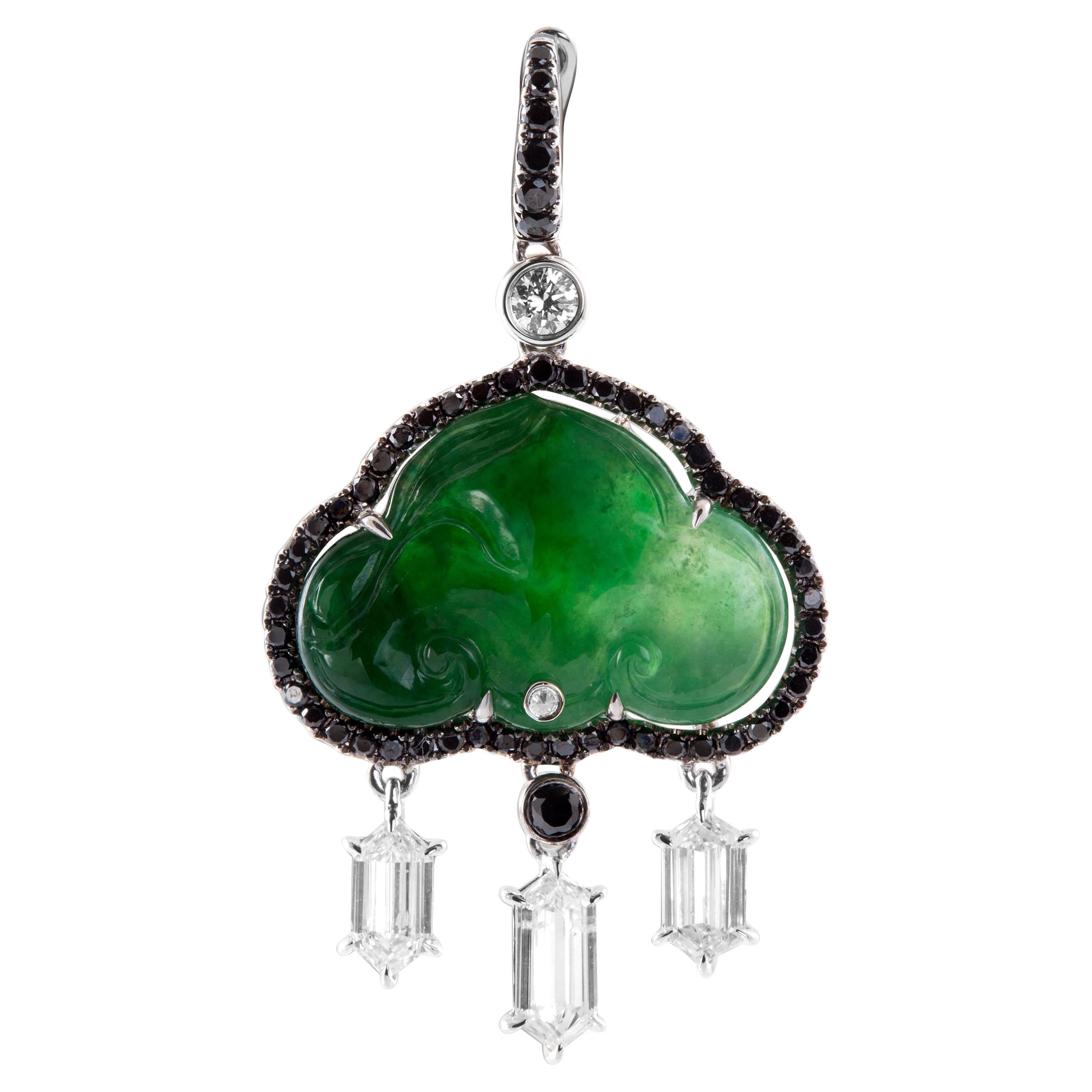 18k White/Rose Gold, Diamonds, Jade, Pendant