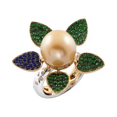 18K White/Rose Gold, Diamonds, Sapphires, Tsavorites, Pearl, Ring