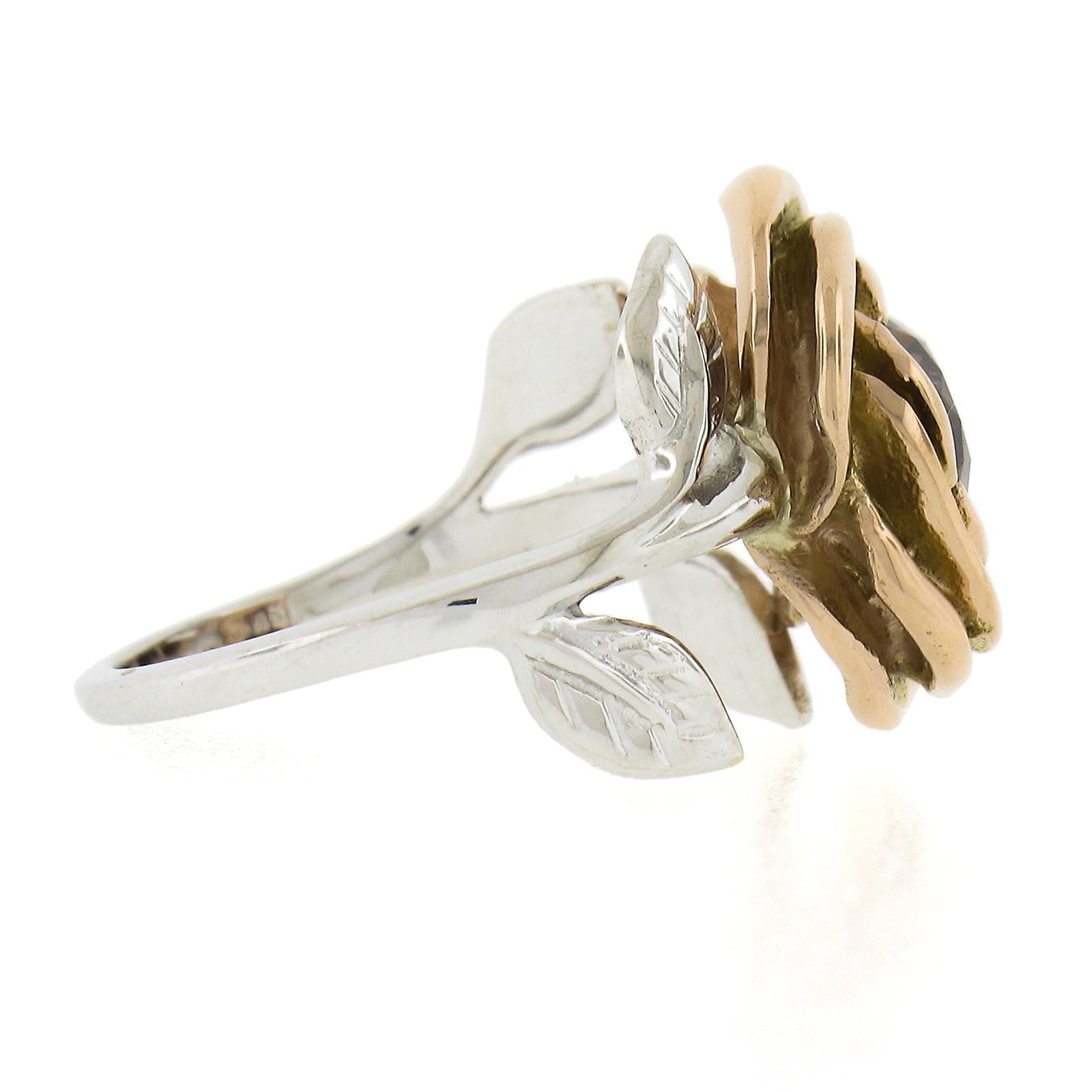 18k White & Rose Gold GIA 1.04ct Round Fancy Orange Brown Diamond Flower Ring For Sale 1