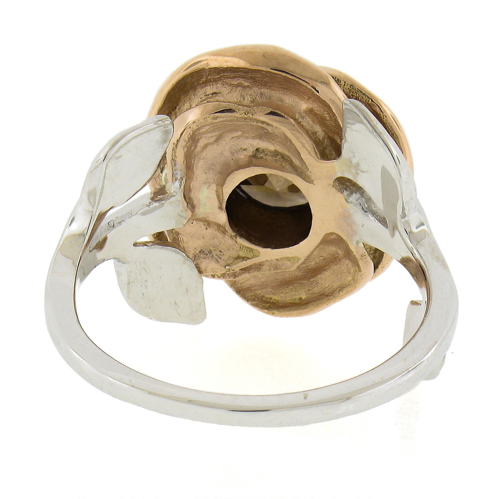 18k White & Rose Gold GIA 1.04ct Round Fancy Orange Brown Diamond Flower Ring For Sale 3