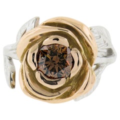18k White & Rose Gold GIA 1.04ct Round Fancy Orange Brown Diamond Flower Ring