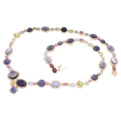 18k White Rose Gold Iolite Tourmaline Peridot  Diamond Unique Modern Necklace