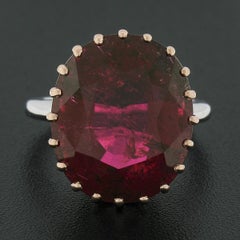 18k White & Rose Gold Large GIA 14.76ct Red Rubellite Tourmaline Cocktail Ring