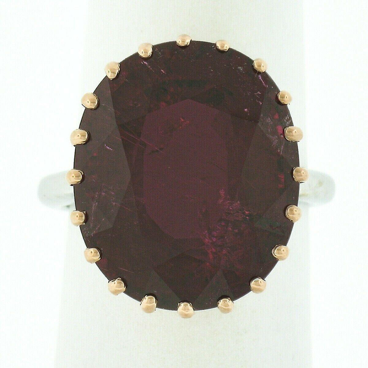 Oval Cut 18k White & Rose Gold Large GIA 14.76ct Red Rubellite Tourmaline Cocktail Ring For Sale