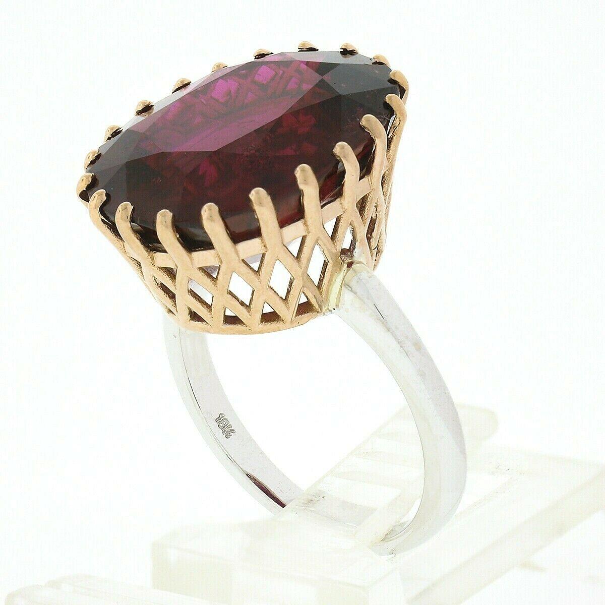 18k White & Rose Gold Large GIA 14.76ct Red Rubellite Tourmaline Cocktail Ring In New Condition For Sale In Montclair, NJ