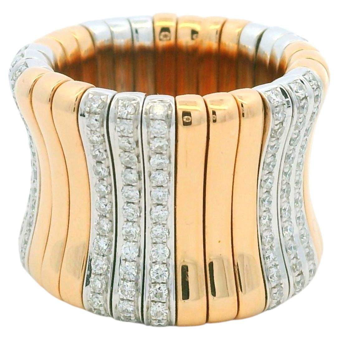 Bague stretch large en or blanc et rose 18K diamant rond naturel En stock