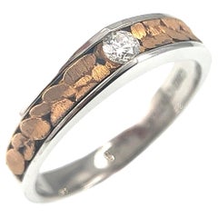 Bague en or blanc et rose 18K avec un seul diamant naturel