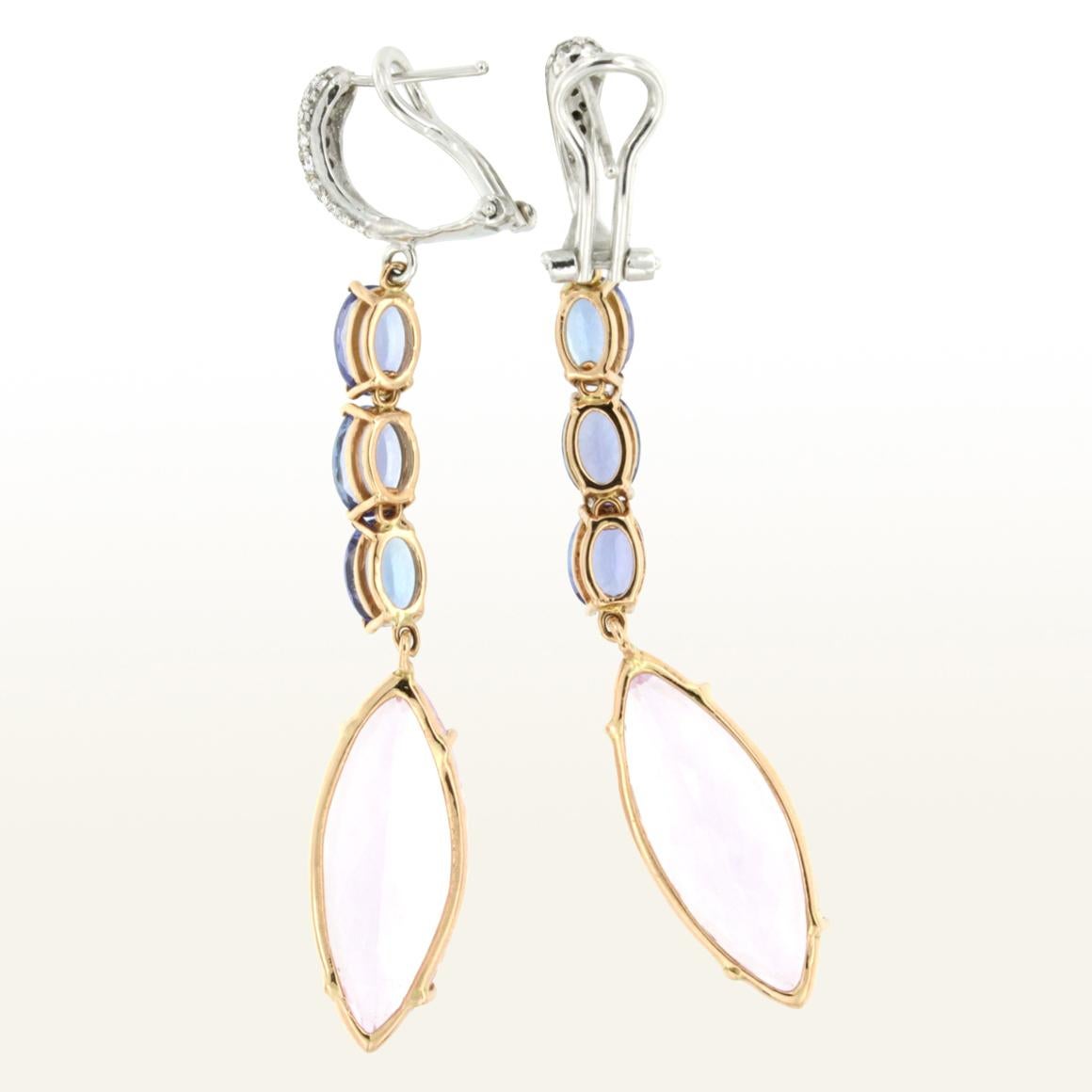 Amazing earrings by Stanoppi Jewellery . The unique and bright colors of the Tanzanite and Kunzite natural stones make this set a unique and unrepeatable piece. These earrings has an straordinary elegance and unique design . Handmade in Italy by