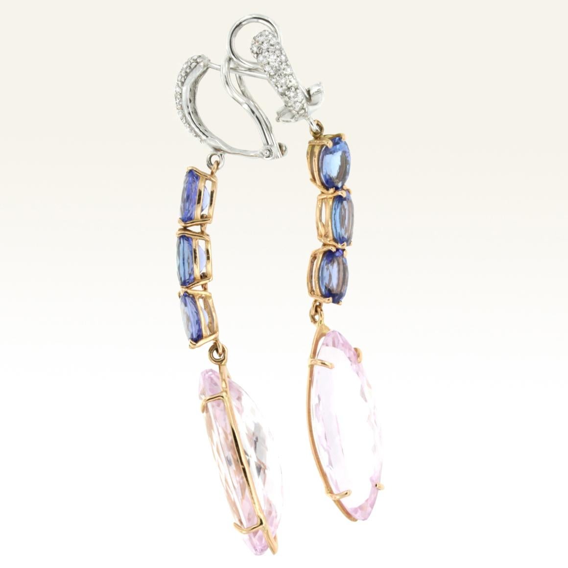 Marquise Cut 18K White Rose Gold with Tanzanite Kunzite and White Diamond Amazing Earrings For Sale