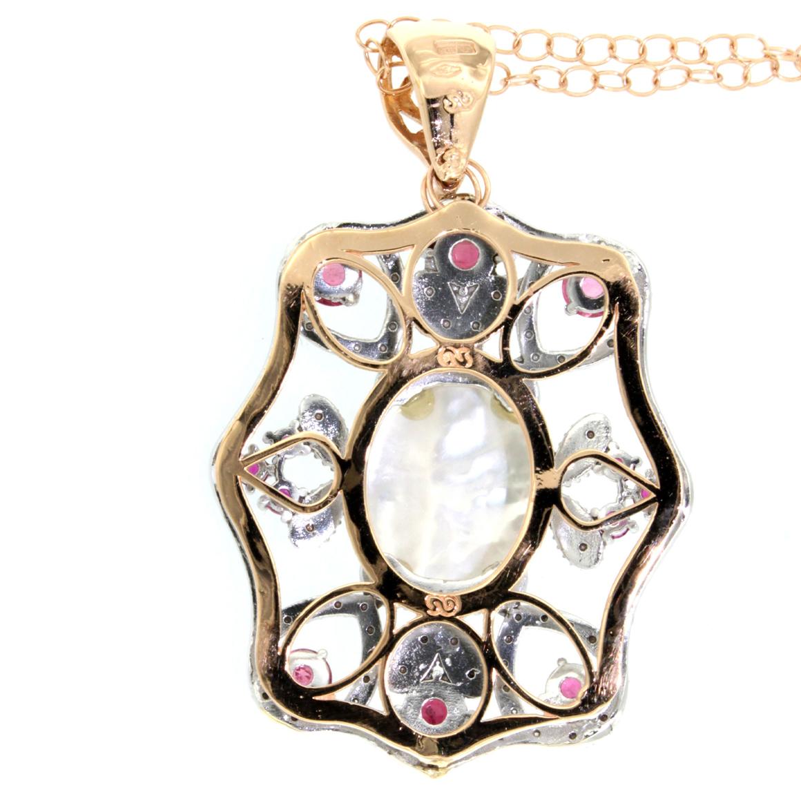 18k White Rose Gold with Tourmaline Pearl and White Diamonds Chain with Pendant In New Condition For Sale In GALLARATE, IT