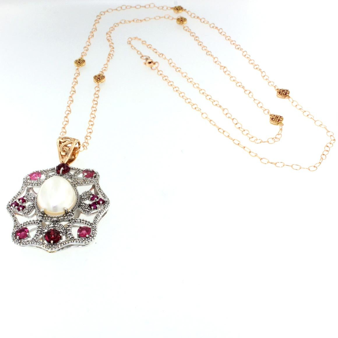 18k White Rose Gold with Tourmaline Pearl and White Diamonds Chain with Pendant For Sale 1