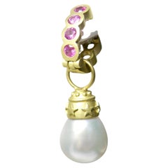 18k white south sea pearl earrings w pink sapphire/diamond Huggies